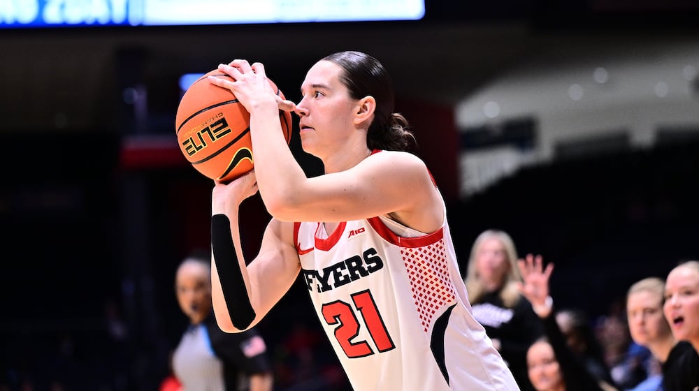 Dayton's Nicole Stephens shoots the ball during their game against Duquesne on Wednesday, Jan. 14, 2026 at UD Arena. ERIK SCHELKUN / CONTRIBUTED PHOTO