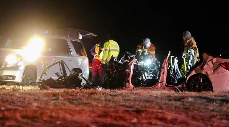 Four people died as the result of a two-vehicle crash in Clark County late Saturday, March 12, 2022. MARSHALL GORBY/STAFF