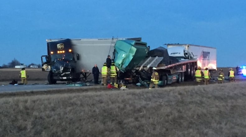 A semitrailer driver was killed on Monday, Feb. 13, in a crash involving four other semitrailers on Interstate 70 West in Preble County, near the Ohio-Indiana state line. Theodore A. Stocker, 41, of Cherryville, Missouri, died at the scene, according to the highway patrol. DeAngelo Byrd/Staff