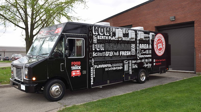 The 88th Force Support Squadron’s new food truck offers a rotating menu and travels to both Areas A and B at Wright-Patterson Air Force Base each day during the work week. (Courtesy photo)