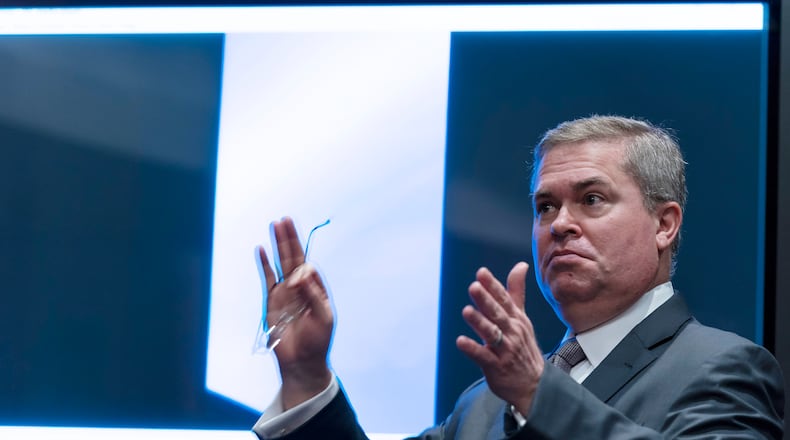 Deputy Director of Naval Intelligence Scott Bray speaks in front of a video display of a UAP during a hearing of the House Intelligence, Counterterrorism, Counterintelligence, and Counterproliferation Subcommittee hearing on "Unidentified Aerial Phenomena," on Capitol Hill, Tuesday, May 17, 2022, in Washington. (AP Photo/Alex Brandon)