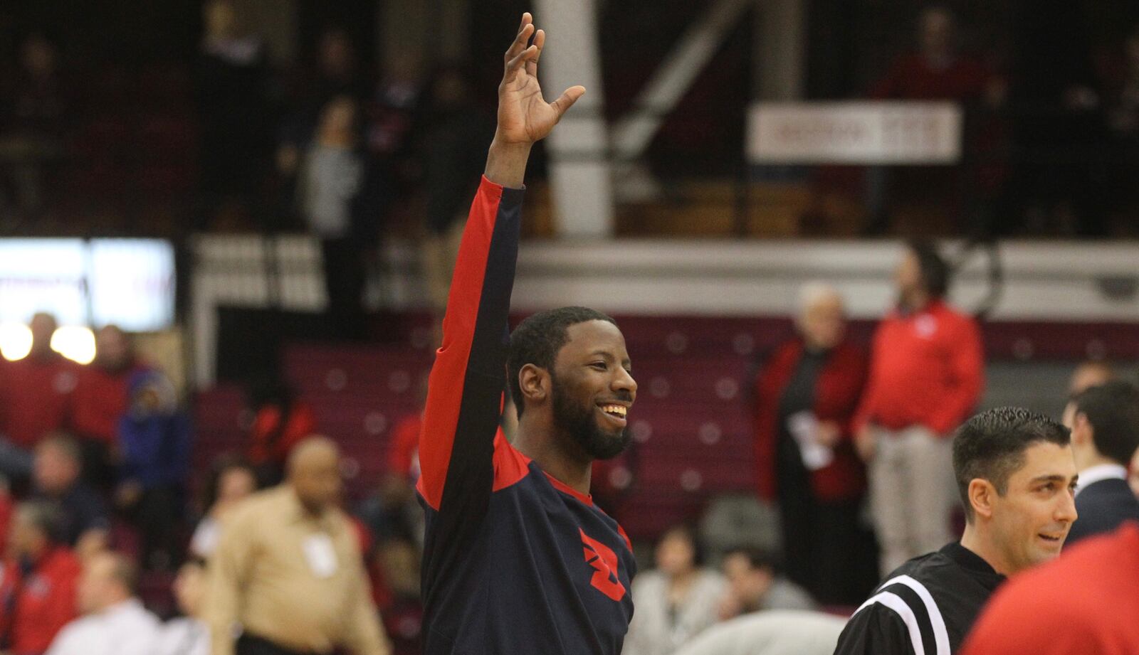 Dayton’s Scoochie Smith smiles before a game against Fordham on Jan. 31, 2017, at UD Arena. David Jablonski/Staff