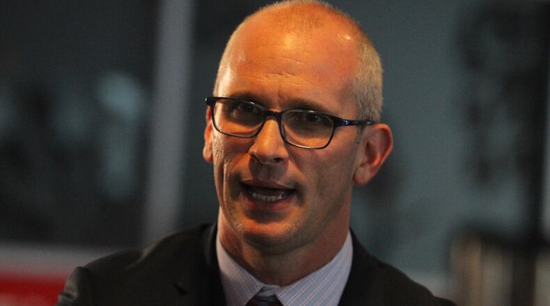 Rhode Island’s Dan Hurley speaks at Atlantic 10 Media Day on Tuesday, Oct. 17, 2017, at the Capital One Center in Washington, D.C. David Jablonski/Staff