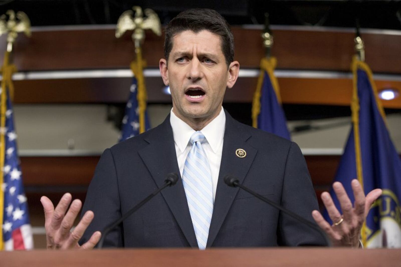 FILE - In this Oct. 20, 2015, photo, Rep. Paul Ryan, R- Wis., speaks at a news conference following a House Republican meeting on Capitol Hill in Washington.