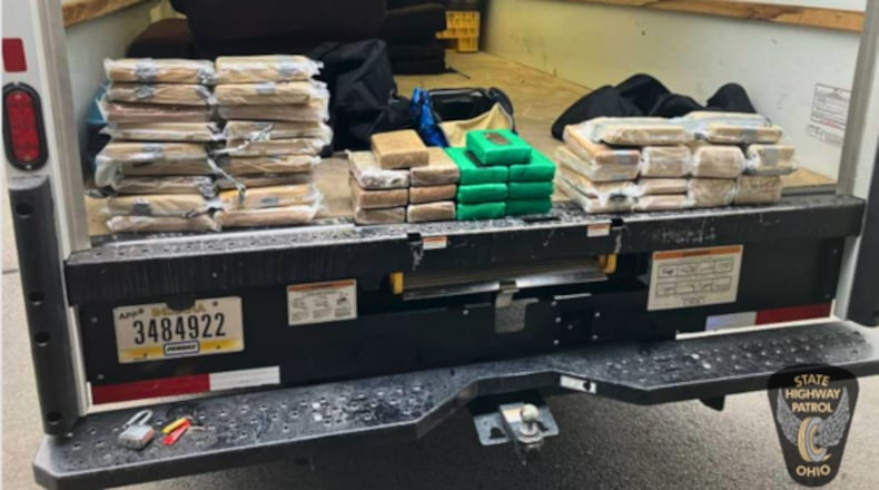The Ohio State Highway Patrol seized 110 pounds of cocaine, worth an estimated $1.75 million, during a Friday, March 22, 2024, traffic stop on Interstate 70 in Madison County. CONTRIBUTED