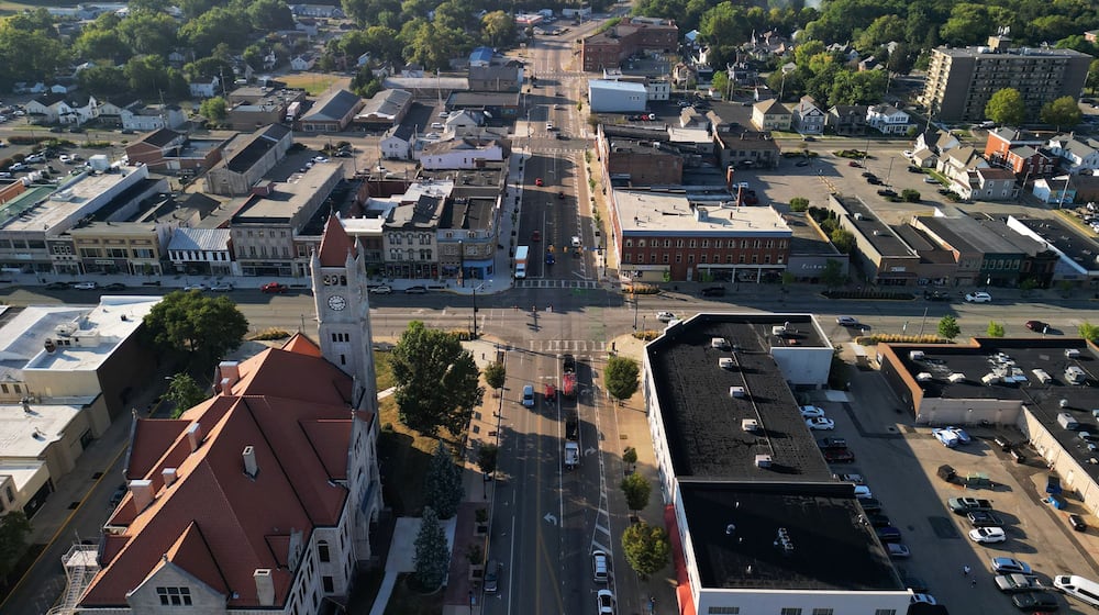 Aerial photos of downtown Xenia Wednesday, Sept. 17, 2025. NICK GRAHAM/STAFF