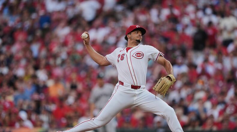 Cincinnati Reds starting pitcher Chase Burns delivers during the second inning of a baseball game against the New York Yankees, Tuesday, June 24, 2025, in Cincinnati. (AP Photo/Joshua A. Bickel)