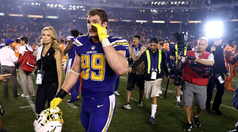 SAN DIEGO, CA - OCTOBER 13: Joey Bosa #99 of the San Diego Chargers walks off the field after defeating the Denver Broncos 21-13 in a game at Qualcomm Stadium on October 13, 2016 in San Diego, California. (Photo by Sean M. Haffey/Getty Images)