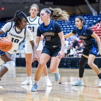 The Fairmont High School girls basketball team beat Olentangy 66-45 on Friday, March 6, 2026 at the Ohio Expo Center's Taft Coliseum in Columbus. The Firebirds advanced to a Division I state semifinal for the first time since 2013. MICHAEL COOPER / STAFF