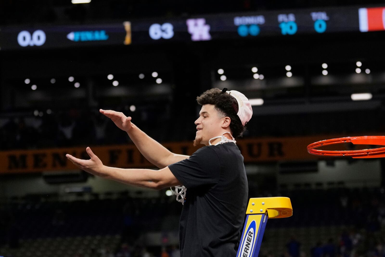 Florida's Walter Clayton Jr. celebrates after Florida beat Houston in the national championship at the Final Four of the NCAA college basketball tournament, Monday, April 7, 2025, in San Antonio. (AP Photo/Eric Gay)