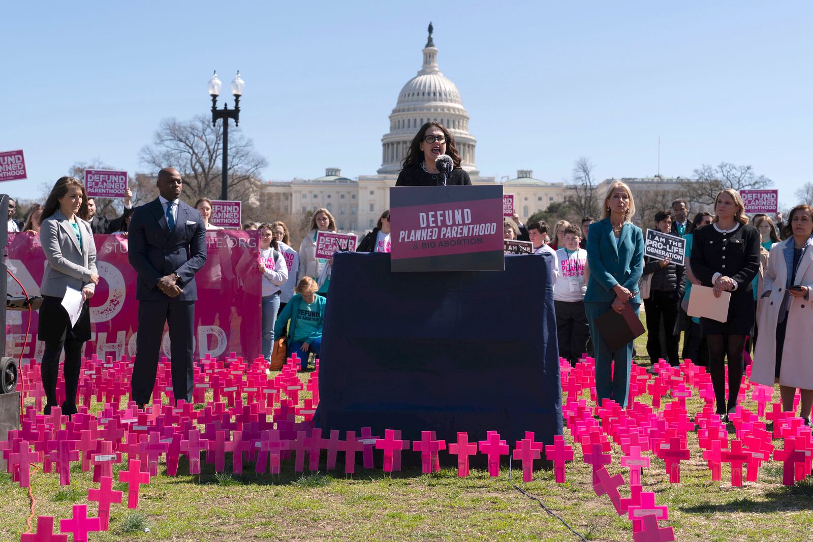 Kristan Hawkins, president of Students for Life of America, speaks during an anti-abortion rally on Capitol Hill in Washington, Thursday, March 27, 2025. (AP Photo/Jose Luis Magana)