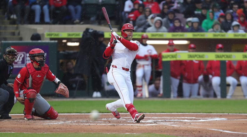 Cincinnati Reds outfielder Jake Fraley crushes a foul ball during their final preseason game of the year against a group of Reds top prospects on Tuesday, March 25 at Day Air Ballpark in Dayton. Fraley had two hits in the, but the Reds Prospects won 7-5. MICHAEL COOPER/STAFF