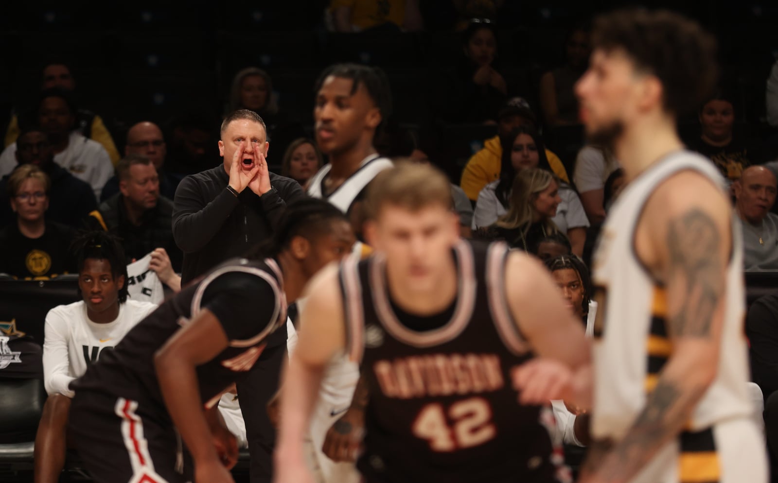 Virginia Commonwealth's Mike Rhoades coaches during a game against Davidson in the quarterfinals of the Atlantic 10 Conference tournament on Thursday, March 9, 2023, at the Barclays Center in Brooklyn, N.Y. David Jablonski/Staff