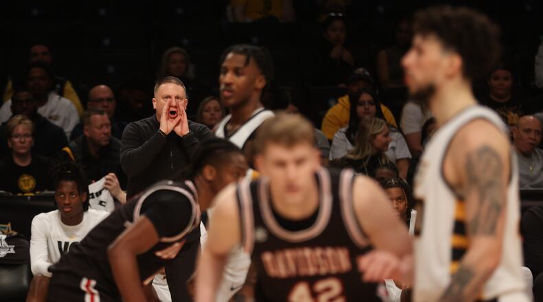 Virginia Commonwealth's Mike Rhoades coaches during a game against Davidson in the quarterfinals of the Atlantic 10 Conference tournament on Thursday, March 9, 2023, at the Barclays Center in Brooklyn, N.Y. David Jablonski/Staff