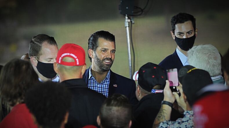 Donald Trump Jr. rallies supporters in Tipp City on Wednesday, Sept 30, 2020. MARSHALL GORBY/STAFF