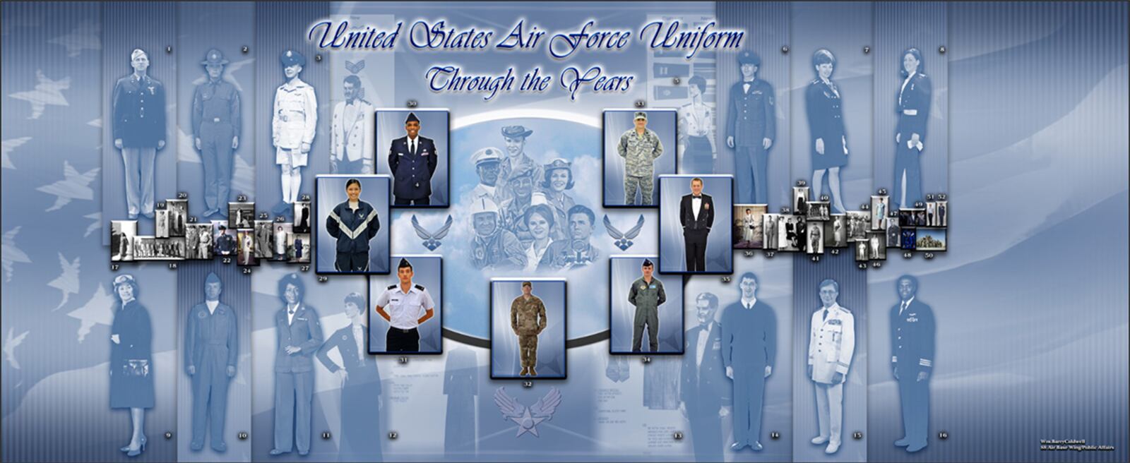 The interactive uniform exhibit at Air Force Materiel Command Headquarters, Bldg. 262 on Wright-Patterson Air Force Base, is on the first floor, north hallway. It showcases images of uniforms from the 1940s to present day. U.S. AIR FORCE PHOTO