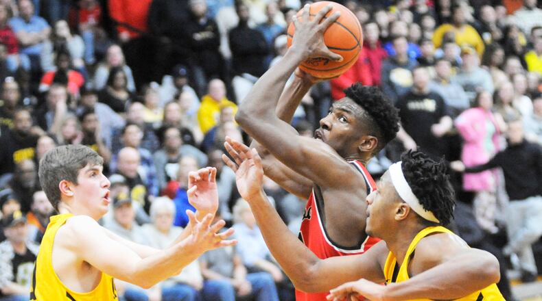 Trotwood’s Carl Blanton scored 18 points as Trotwood-Madison defeated host Sidney 90-69 in a boys high school basketball game on Friday, Jan. 25, 2019. MARC PENDLETON / STAFF