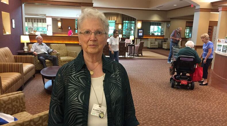 Kathleen Henry, 80, leads voter registration at Greenspring retirement community in Springfield, Va. New mobile polling programs aim to bring the vote to residents of long-term care facilities. (Matt Vasilogambros/The Pew Charitable Trusts/TNS)