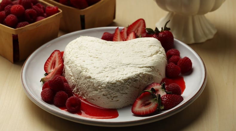 To make coeur a la creme, cream and yogurt are whipped until beautifully fluffy, then the mixture is left to drain in a heart-shaped mold until firm. (E. Jason Wambsgans/Chicago Tribune/TNS)