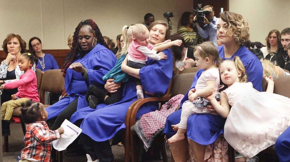 From left, Cierra Jett, Laci Bostick and Bethany Hampton are past graduates from the Family Treatment Court at Montgomery County Juvenile Court. CHRIS STEWART / STAFF