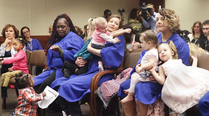 From left, Cierra Jett, Laci Bostick and Bethany Hampton are past graduates from the Family Treatment Court at Montgomery County Juvenile Court. CHRIS STEWART / STAFF