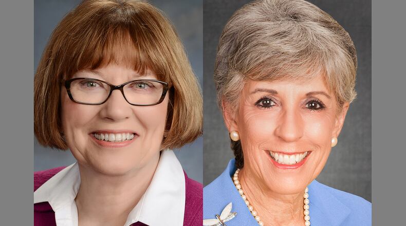 Montgomery County Commissioner Judy Dodge, left, a Democrat running for re-election, faces Republican Arlene Setzer, a ormer state representative and past mayor of Vandalia. SUBMITTED
