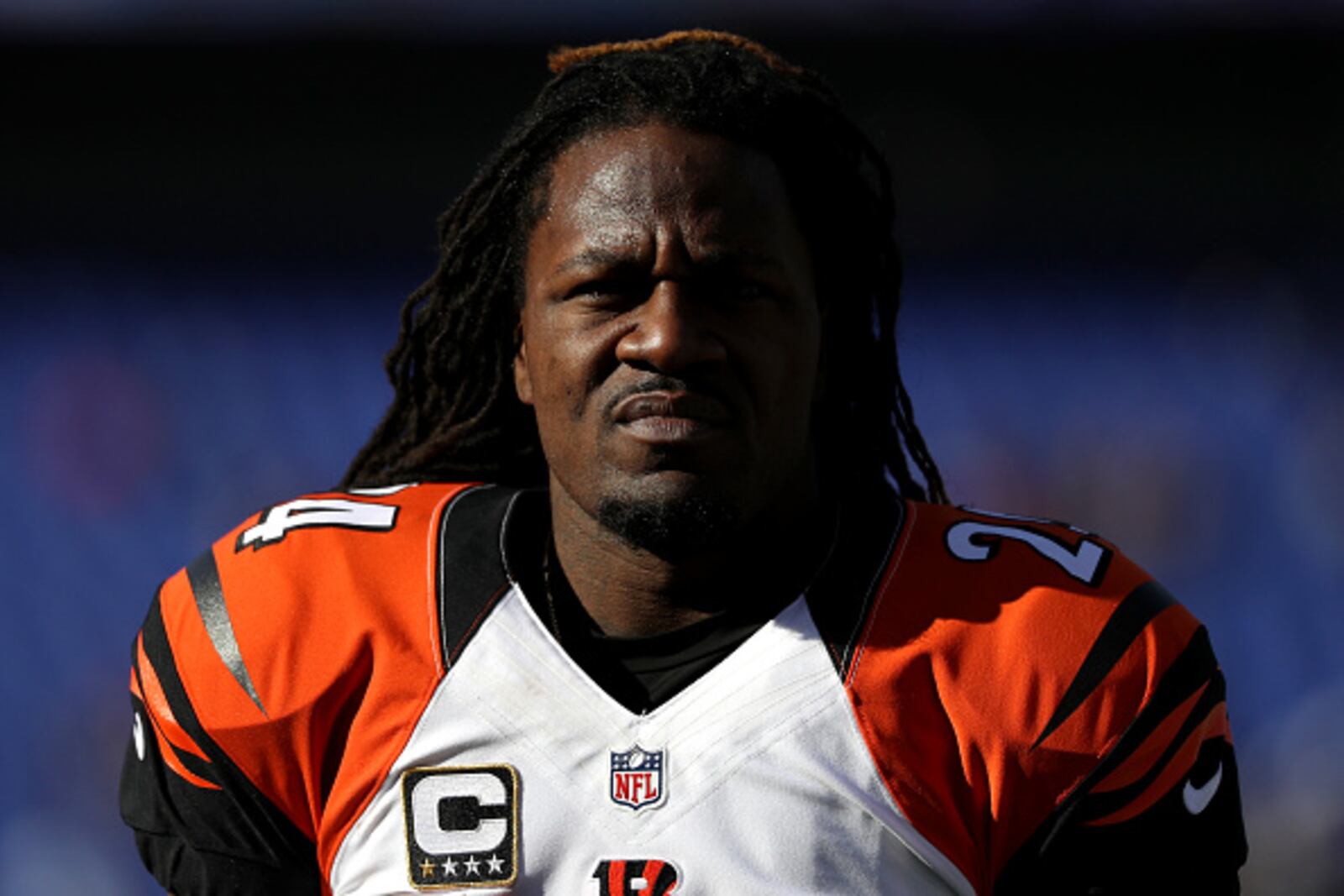 BALTIMORE, MD - NOVEMBER 27: Cornerback Adam Jones #24 of the Cincinnati Bengals looks on prior to a game against the Baltimore Ravens at M&T Bank Stadium on November 27, 2016 in Baltimore, Maryland. (Photo by Patrick Smith/Getty Images)