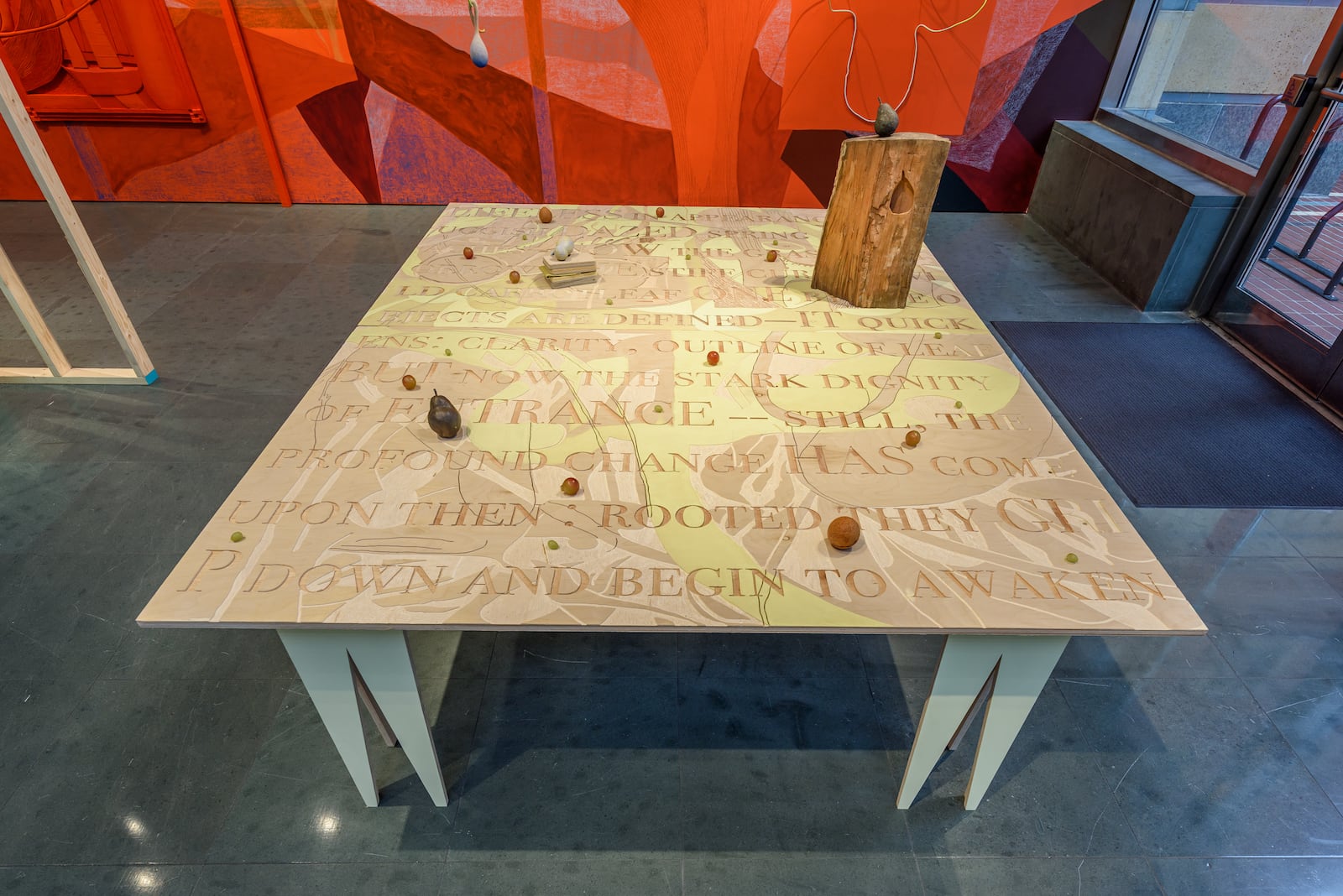 Hannah Parrett, 'spring...and all (After William Carlos Williams, Spring and All), 2025, Plywood, acrylic paint, basswood, fake fruit, tile, found objects, bronze, cherry wood, 50.5x72x96 in. CONTRIBUTED