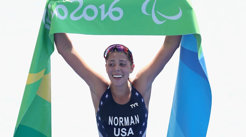 RIO DE JANEIRO, BRAZIL - SEPTEMBER 11: Grace Norman of the United States wins the women’s triathlon PT4 at Fort Copacabana during day 4 of the Rio 2016 Paralympic Games on September 10, 2016 in Rio de Janeiro, Brazil. (Photo by Matthew Stockman/Getty Images)