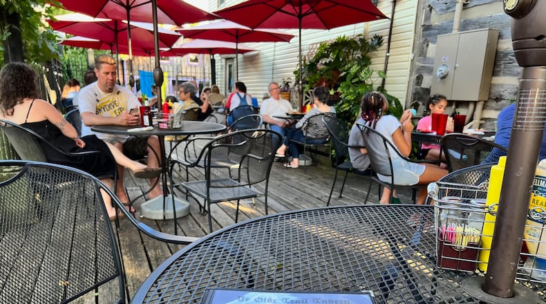 The patio at Ye Olde Trail Tavern in Yellow Springs is a lovely spot to grab a drink or a meal or both.