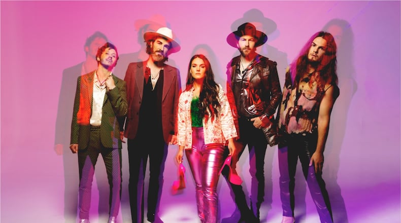We The Kingdom, (left to right) Andrew Bergthold, Ed Cash, Franni Cash, Scott Cash and Martin Cash, performs at Fraze Pavilion in Kettering on Monday, July 24. The contemporary Christian music group was named New Artist of the Year at the 2020 GMA Dove Awards.