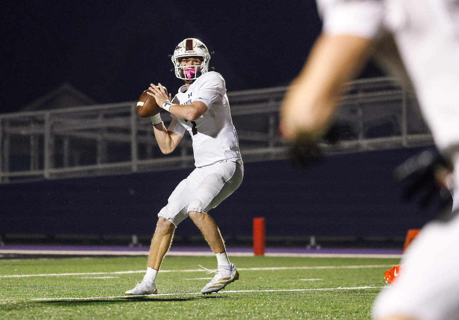 Lebanon's Luke Faler looks to pass during their playoff football game against Middletown Friday, Nov. 7, 2025 at Barnitz Stadium in Middletown. The Middies won 31-0. NICK GRAHAM/STAFF