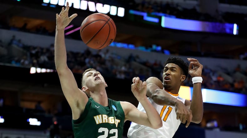 DALLAS, TX - MARCH 15: Parker Ernsthausen #22 of the Wright State Raiders has his shot blocked by Kyle Alexander #11 of the Tennessee Volunteers in the first half in the first round of the 2018 NCAA Men’s Basketball Tournament at American Airlines Center on March 15, 2018 in Dallas, Texas. (Photo by Ronald Martinez/Getty Images)