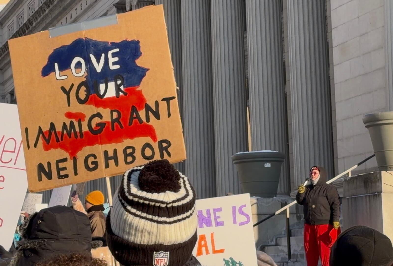 A rally outside Congressman Mike Turner's office on Jan. 30 during the national shutdown in protest of ICE saw more than 300 attendees. SYDNEY DAWES/STAFF