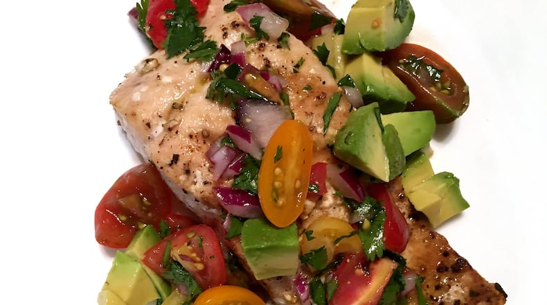 Grilled Salmon with avocado and tomato salsa. (Susan Selasky/Detroit Free Press/TNS)