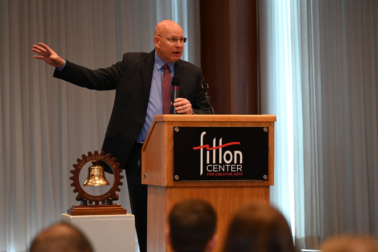 The leaders of several educational institutions in Hamilton spoke at the annual State of the Schools address at the Fitton Center on Thursday, Feb. 20, 2025. Pictured is Hamilton Superintendent Mike Holbrook during his last State of the Schools address. MICHAEL D. PITMAN/STAFF