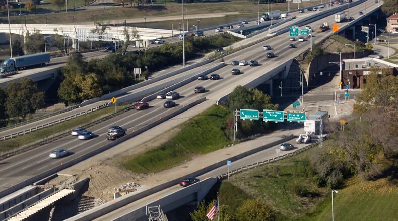 The First Street and Third Street exits from northbound I-75 will close as part of the final phase of reconstructing the interstate in Montgomery County. This is a view of the First St. exit. Staff photo by Lisa Powell