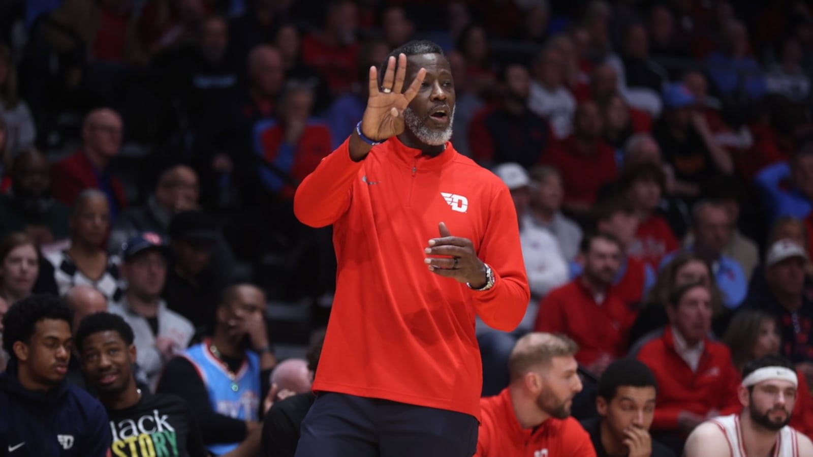 Dayton's Anthony Grant coaches during a game against Saint Louis on Tuesday, Feb. 24, 2026, at UD Arena. David Jablonski/Staff