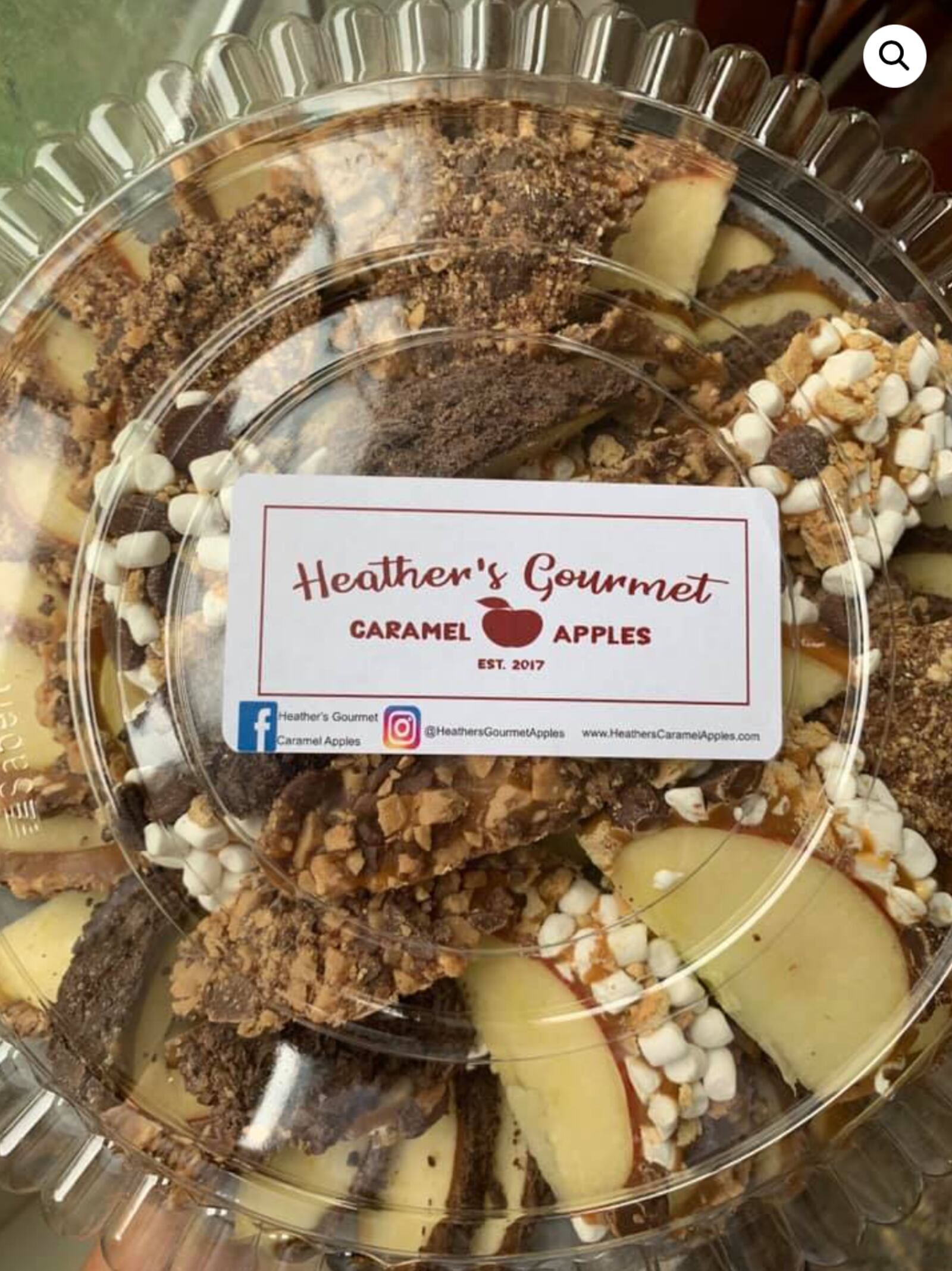 Heather's Gourmet Caramel Apples in covers Honeycrisp apples in chocolate and caramel. ALEXIS LARSEN/CONTRIBUTOR