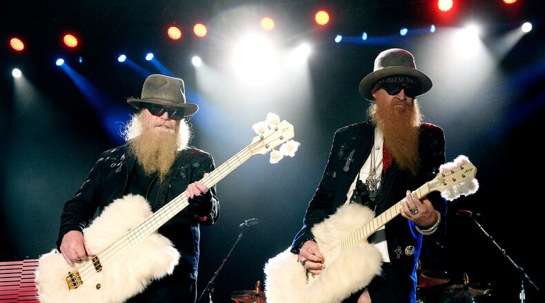 INDIO, CA - APRIL 25: Musicians Dusty Hill (L) and Billy Gibbons of ZZ Top perform onstage during day two of 2015 Stagecoach, California's Country Music Festival, at The Empire Polo Club on April 25, 2015 in Indio, California. (Photo by Frazer Harrison/Getty Images for Stagecoach)