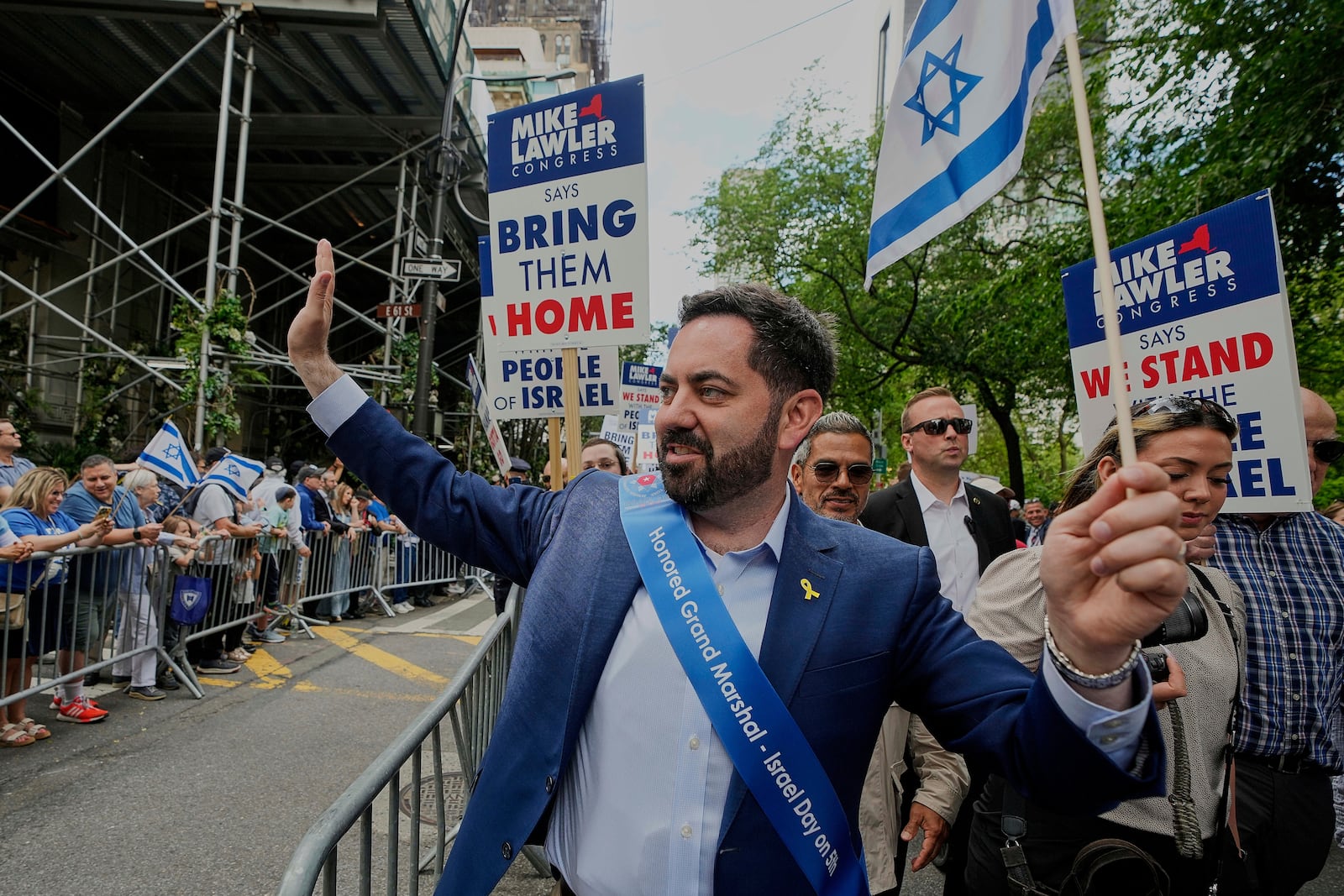 FILE — U.S. Rep. Mike Lawler, of New York's 17th District, marches in the 2025 Israel Day Parade, on New York's Fifth Avenue, May 18, 2025. (AP Photo/Richard Drew, File)