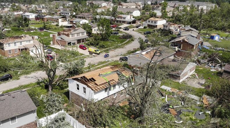 Tornadoes ripped through the Miami Valley on Monday, closing many offices and businesses.