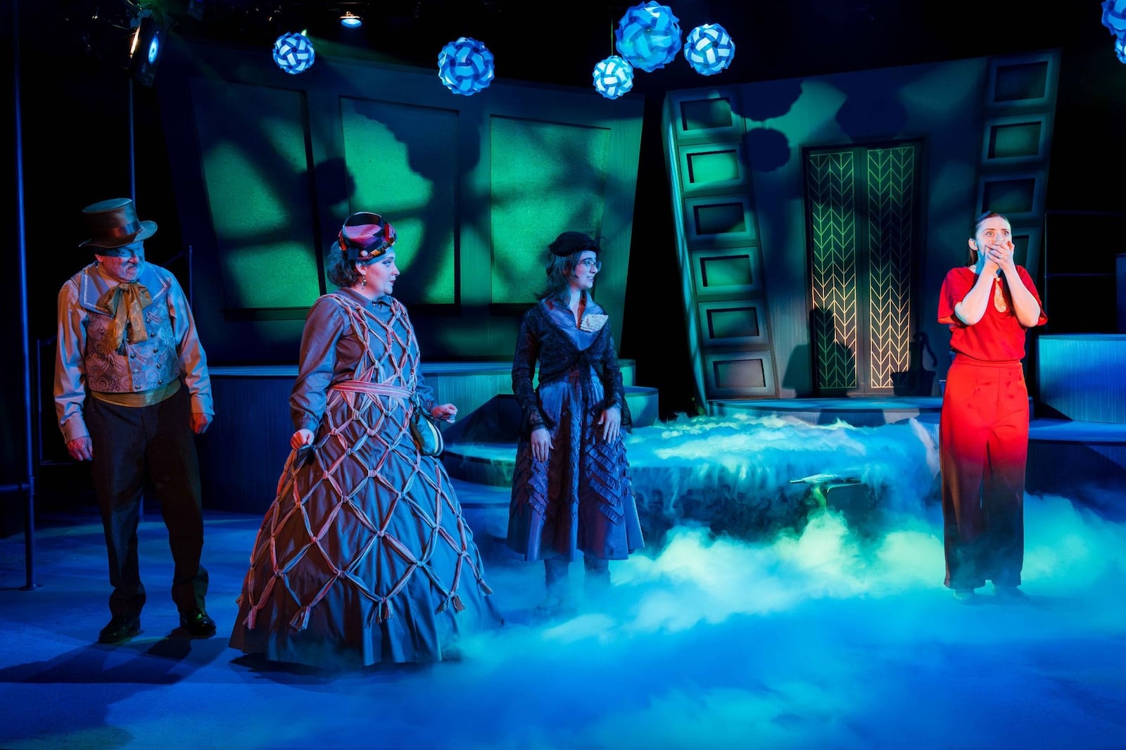 Left to right: Chuck Larkowski (Big Stone), Anna Blair (Little Stone), Amelia Hunter (Loud Stone) and Cydnie Hampton (Eurydice) in Beavercreek Community Theatre's production of "Eurydice."  Kirsten Pribula/Kirsten Lynne Studios