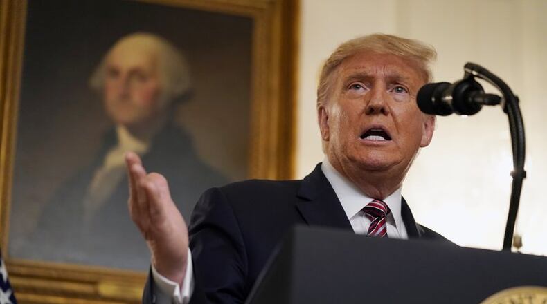 President Donald Trump speaks during an event on judicial appointments, in the Diplomatic Reception Room of the White House, Wednesday, Sept. 9, 2020, in Washington. (AP Photo/Evan Vucci)