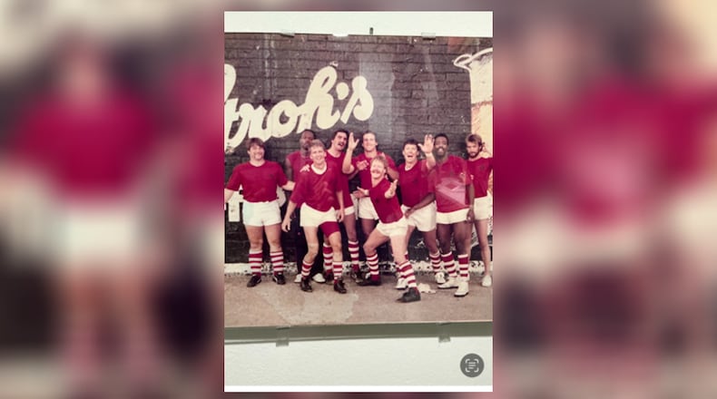The 1985 Dayton Area Rugby Clubâs 7s team that finished seventh in nation celebrates after game. CONTRIBUTED
