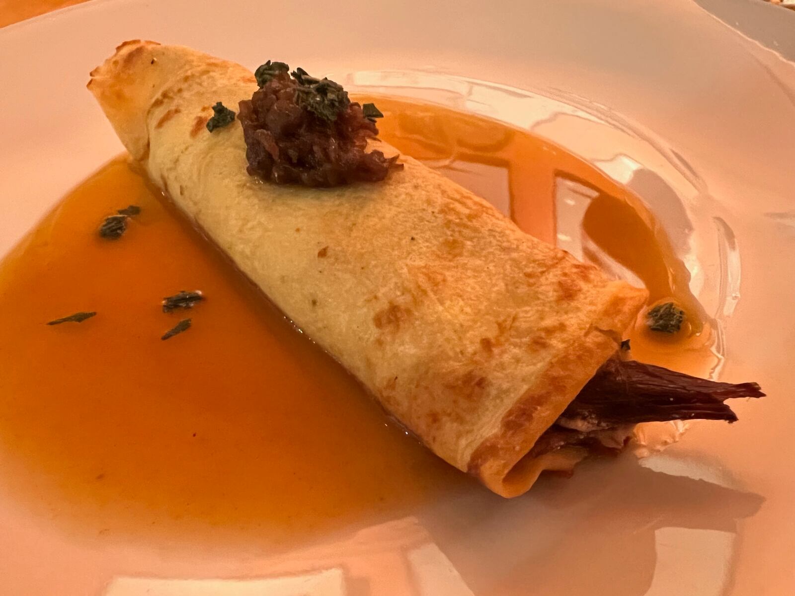 Dayton Chefs United Dinner: Duck Confit Crespelle. ALEXIS LARSEN/CONTRIBUTOR