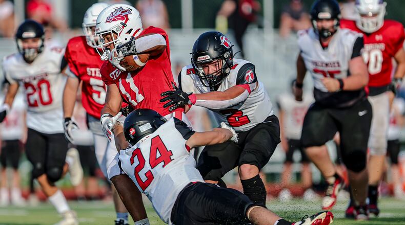 Stebbins hosted Tecumseh in the final preseason scrimmage of the season on Thursday night at Edmundson Stadium in Riverside. MICHAEL COOPER / STAFF PHOTO