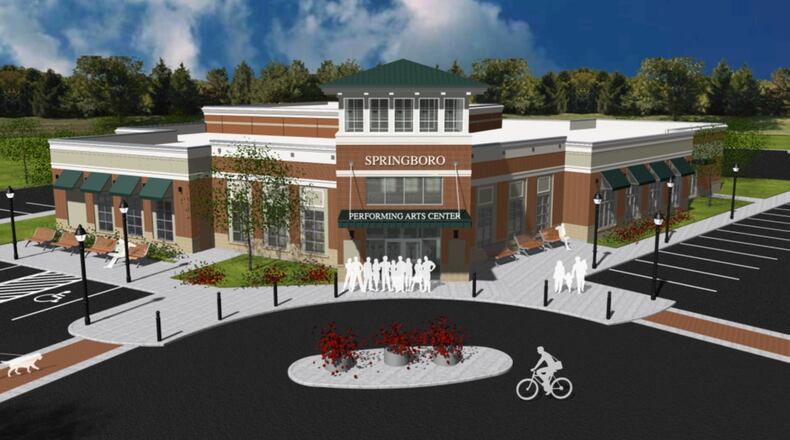 Springboro City Manager Chris Pozzuto unveiled the final rendering of the city’s proposed $4.5 million performing arts center for the city council on Thursday.