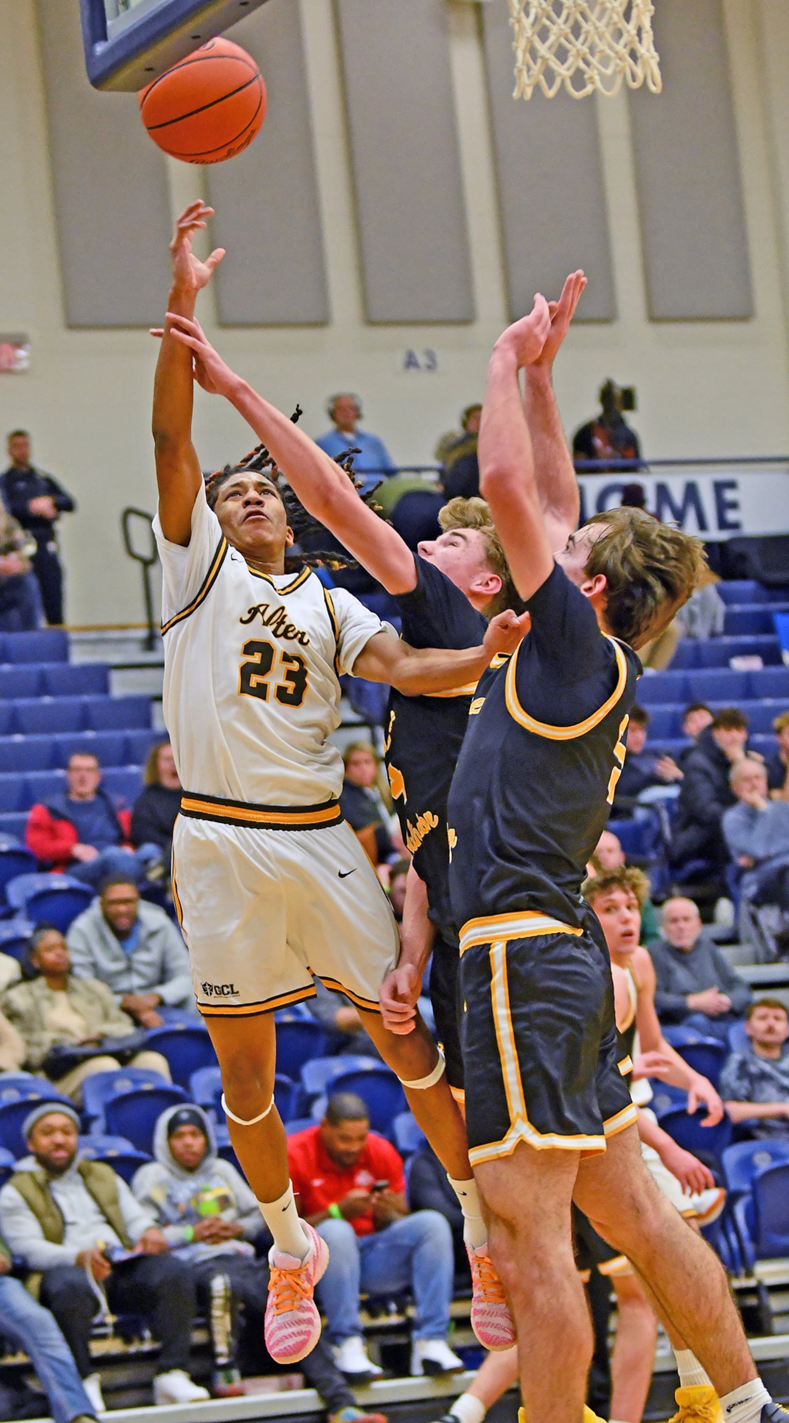 Alter freshman William Peagler Jr. scored 13 points to go with eight rebounds and two assists during the Knights' 49-46 loss to Upper Arlington Sunday night in Flyin' To The Hoop at Trent Arena. Jeff Gilbert/CONTRIBUTED