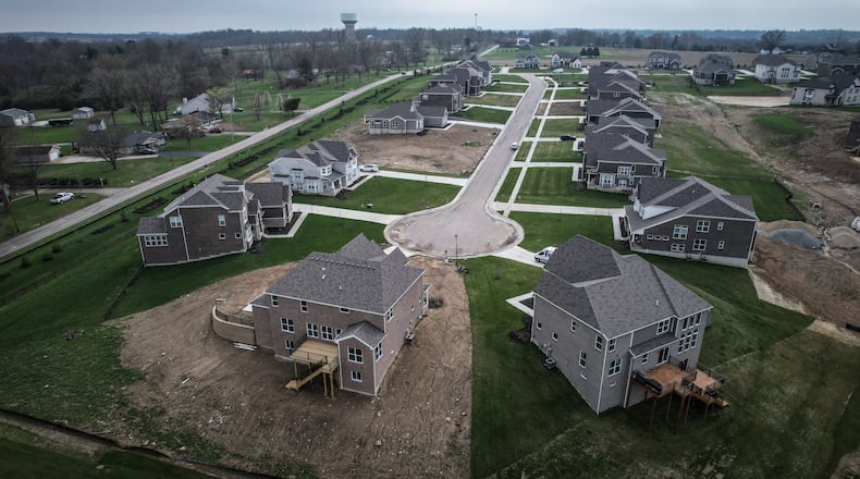 This is an aerial of a housing development in Warren County between Red lyon and Springboro on Ohio 74. Warren County more than doubled in population from 1990-2020. JIM NOELKER/STAFF
